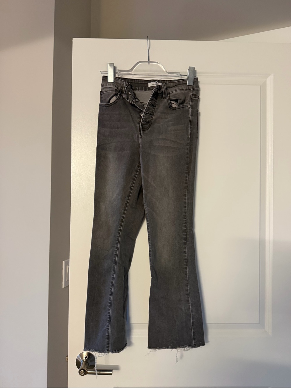 Forever 21 Black Gray Flare Jeans with Raw Hem